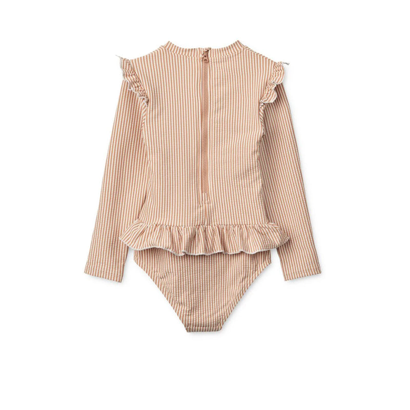 Liewood Sille Seersucker Baby Swimsuit Y/D stripe Pale tuscany / Creme de la creme- Swanky Boutique Malta 