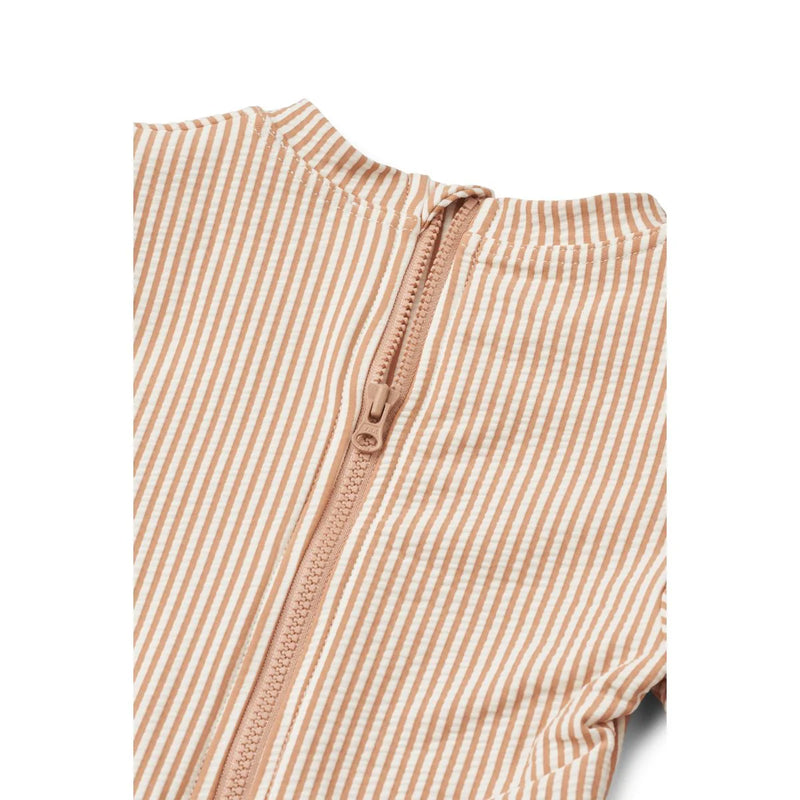 Liewood Sille Seersucker Baby Swimsuit Y/D stripe Pale tuscany / Creme de la creme- Swanky Boutique Malta 