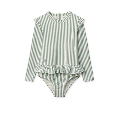 Liewood Sille Seersucker Baby Swimsuit Y/D stripe Peppermint / Creme de la creme- swanky boutique malta