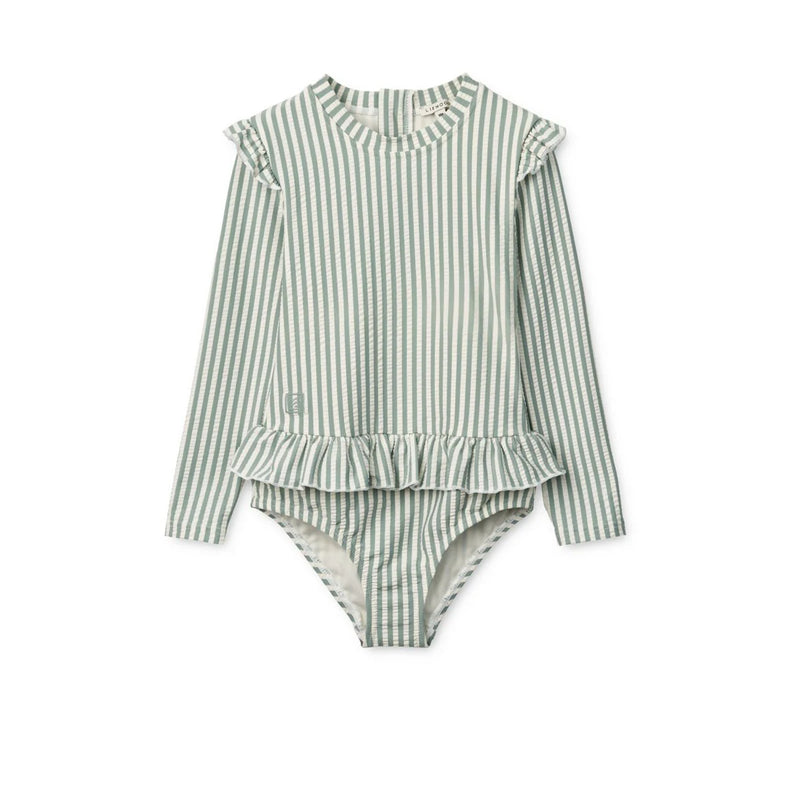 Liewood Sille Seersucker Baby Swimsuit Y/D stripe Peppermint / Creme de la creme- swanky boutique malta
