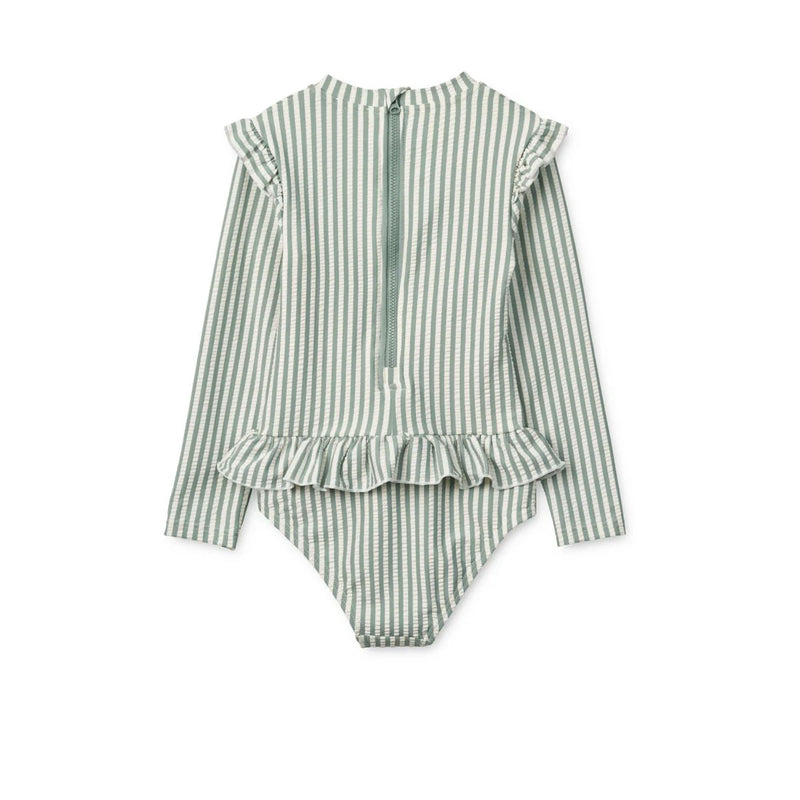 Liewood Sille Seersucker Baby Swimsuit Y/D stripe Peppermint / Creme de la creme- swanky boutique malta