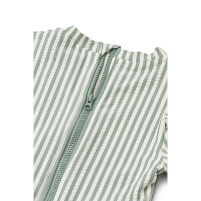 Liewood Sille Seersucker Baby Swimsuit Y/D stripe Peppermint / Creme de la creme- swanky boutique malta