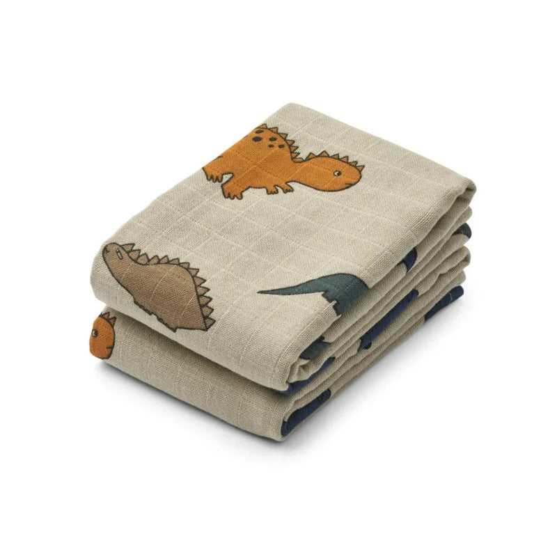 Liewood Lewis Muslin Cloth 2-Pack - Dinosaurs Mist - Swanky Boutique