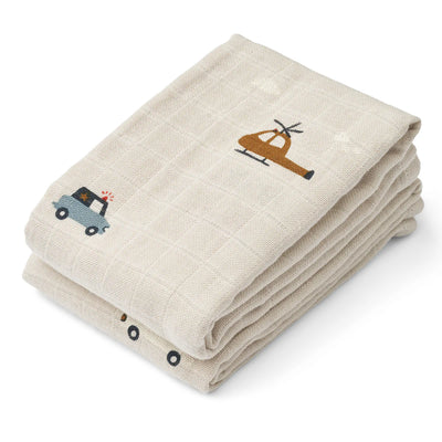 Liewood Lewis Muslin Cloth 2-Pack Emergency vehicles Sandy - Swanky Boutique