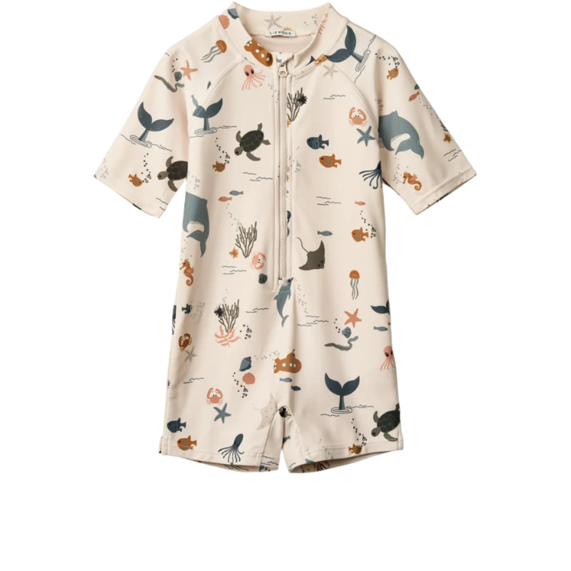 Liewood Max Printed Shortsleeve Swim Jumpsuit Sea Creature Sandy - Swanky Boutique Malta