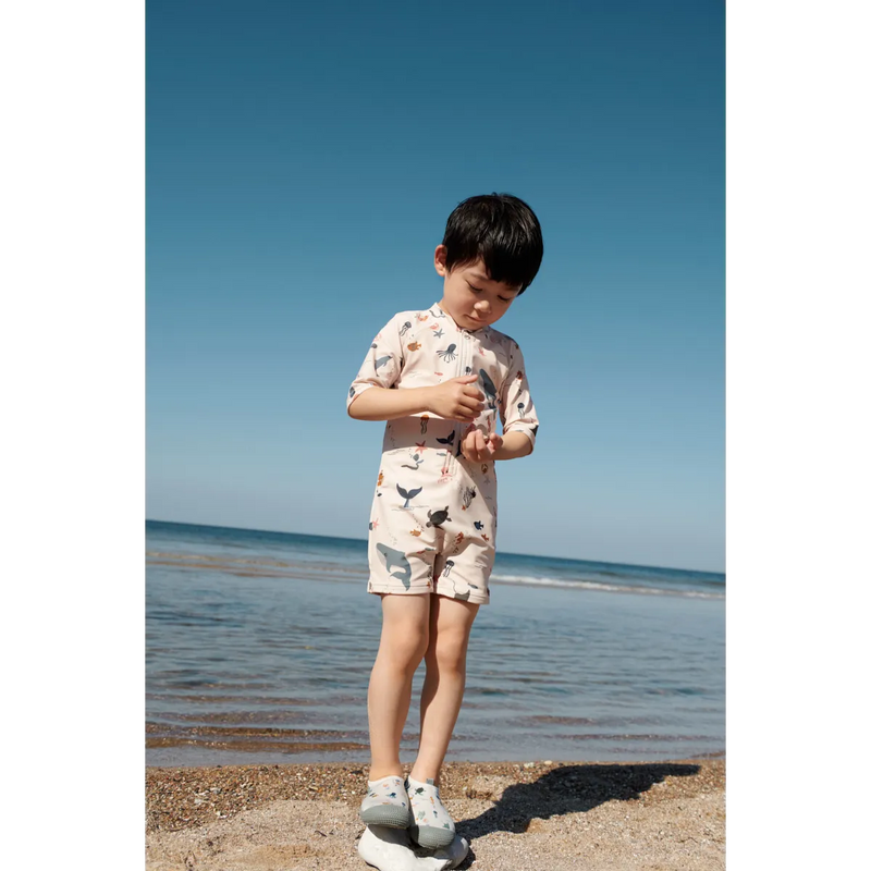 Liewood Max Printed Shortsleeve Swim Jumpsuit Sea Creature Sandy - Swanky Boutique Malta