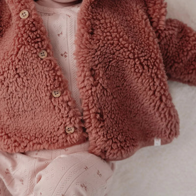 Little Dutch - Cardigan Teddy Ears, Teddy Fabric - Pink Blush - Swanky Boutique Malta 