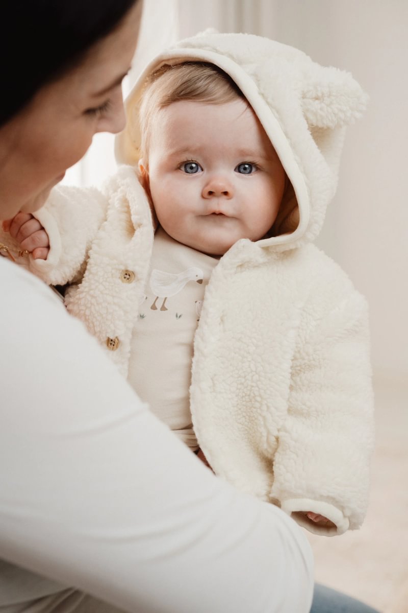 Little Dutch - Cardigan Teddy Ears, Teddy Fabric Off White - Newborn Naturals - Swanky Boutique Malta