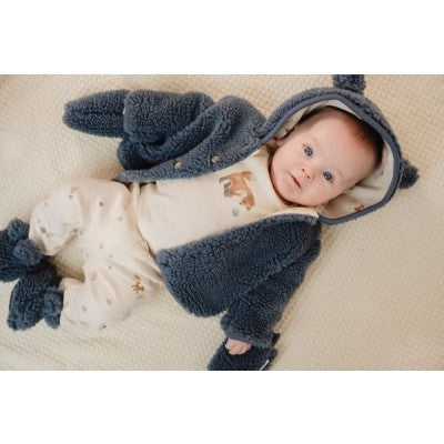 Little Dutch - Cardigan Teddy Ears, Teddy Fabric, Stone Blue - Forest Friends - Swanky Boutique Malta