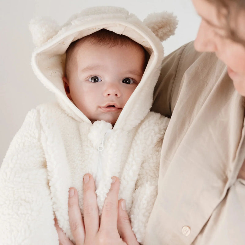 Little Dutch - One-Piece Suit Teddy Ears, Teddy Fabric Off White - Newborn Naturals - Swanky Boutique Malta 