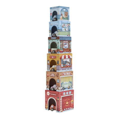 Little Dutch - Stacking Blocks, Cardboard with Cars - Swanky Boutique Malta 
