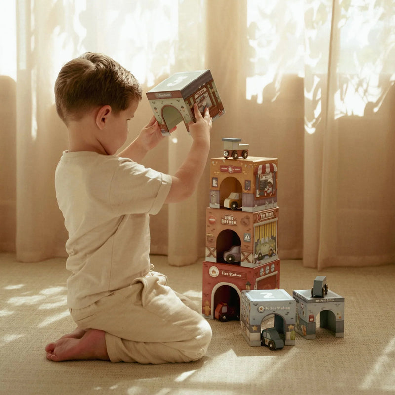 Little Dutch - Stacking Blocks, Cardboard with Cars - Swanky Boutique Malta 