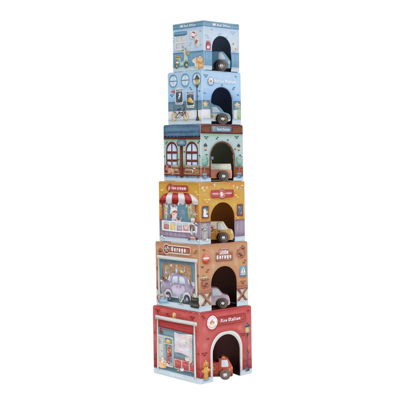 Little Dutch - Stacking Blocks, Cardboard with Cars - Swanky Boutique Malta 