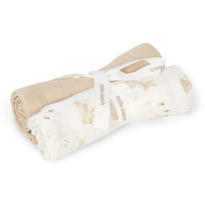 Little Dutch - Swaddles 2-Pack, 70x70cm - Baby Bunny White - Swanky Boutique Malta