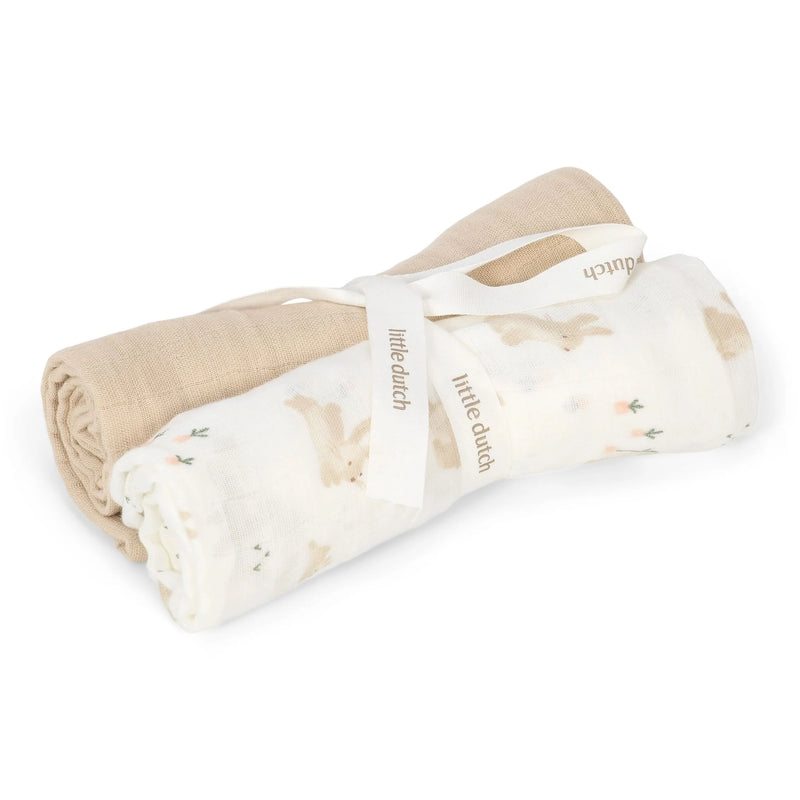 Little Dutch - Swaddles 2-Pack, 70x70cm - Baby Bunny White - Swanky Boutique Malta