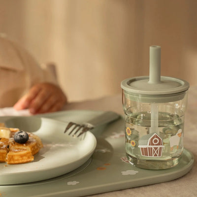 Little Dutch Children's glass 250 ml With Straw Little Farm - Swanky Boutique Malta