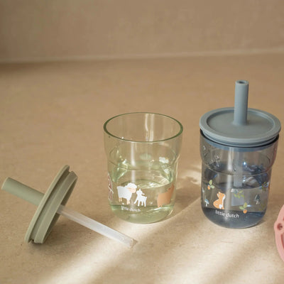 Little Dutch Children's glass 250 ml With Straw Little Farm - Swanky Boutique Malta