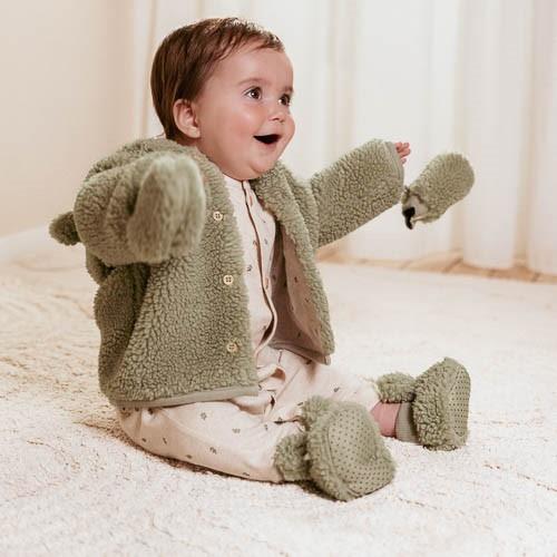 Little Dutch Teddy Mittens Soft Green - Swanky Boutique 