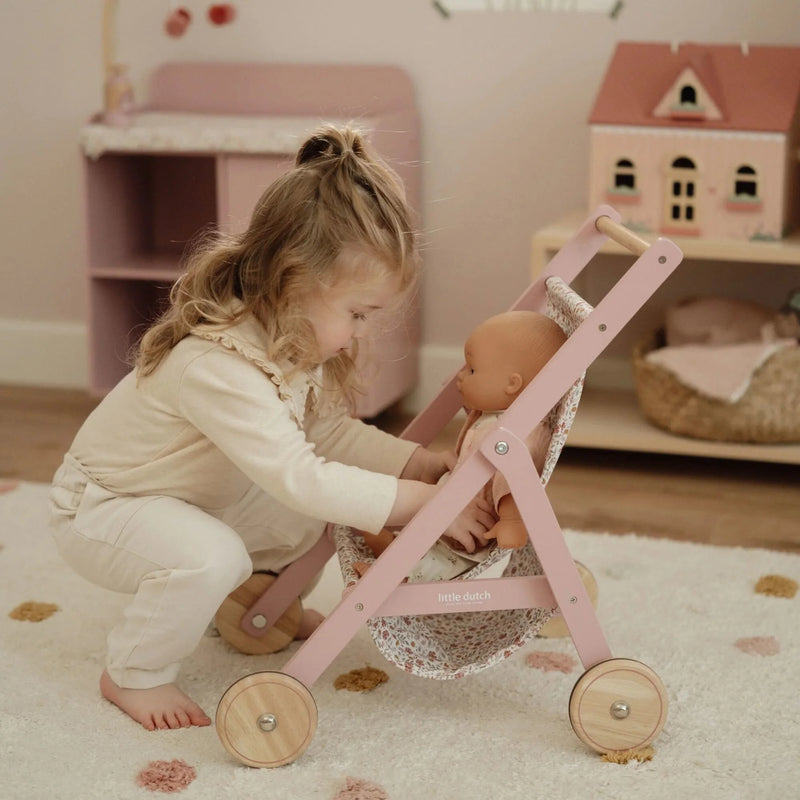 Little Dutch Wooden Doll Stroller Pink - Swanky Boutique Malta