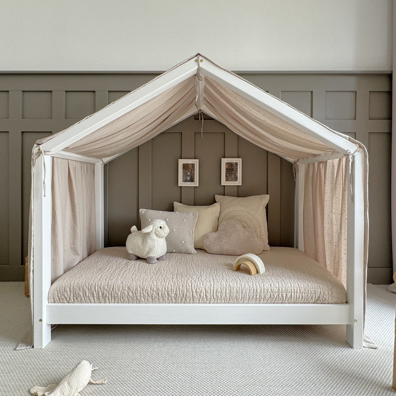 Luletto Muslin Canopy for House Beds Beige Silver Stars - Swanky Boutique Malta