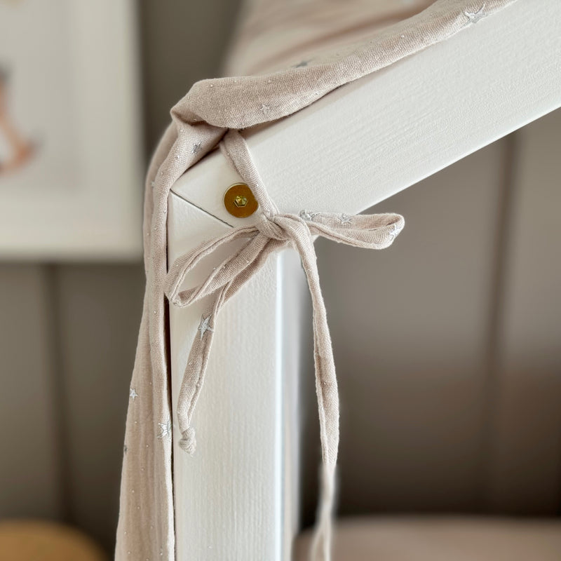 Luletto Muslin Canopy for House Beds Beige Silver Stars - Swanky Boutique Malta