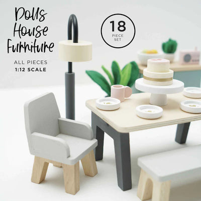 Wooden Dolls House Dining Room - 18 Pieces