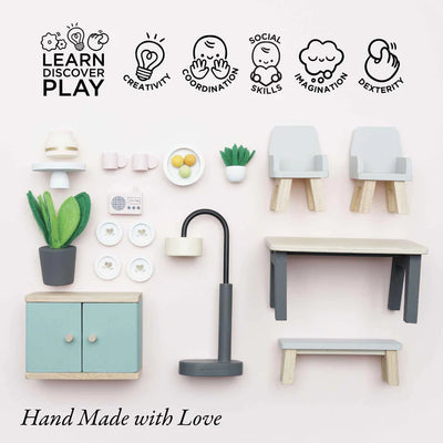 Wooden Dolls House Dining Room - 18 Pieces