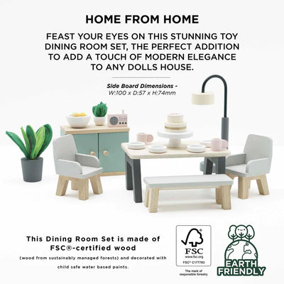 Wooden Dolls House Dining Room - 18 Pieces