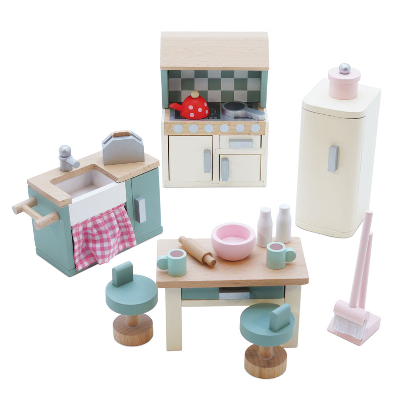 Wooden Dolls House Kitchen Furniture, 20 Pieces