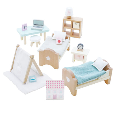 Wooden Dolls House Children's Bedroom Furniture, 24 Pieces