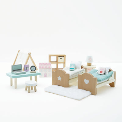 Wooden Dolls House Children's Bedroom Furniture, 24 Pieces