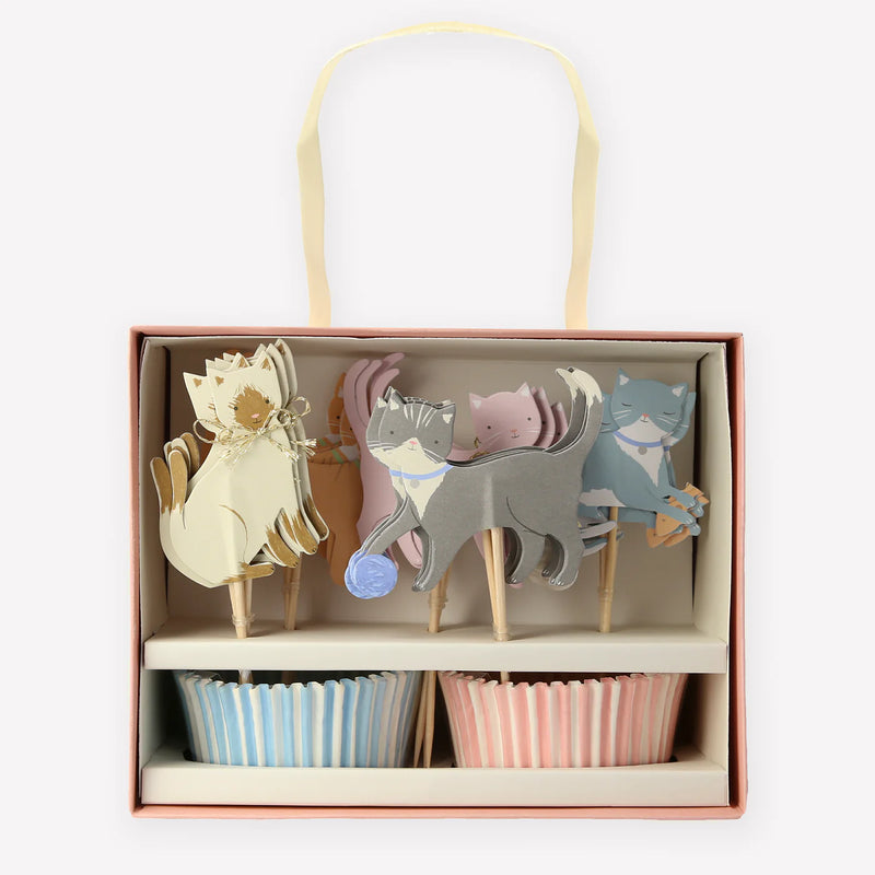 Meri Meri Cupcake Kit (Set of 24 Toppers & 24 Cupcake Cases)- Cute Kitten-swanky boutique malta 