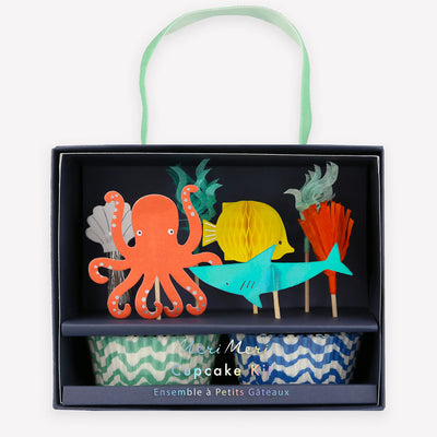 Meri Meri Cupcake Kit (Set of 24 Toppers & 24 Cupcake Cases)-Octopus & Shark - Swanky Boutique Malta 