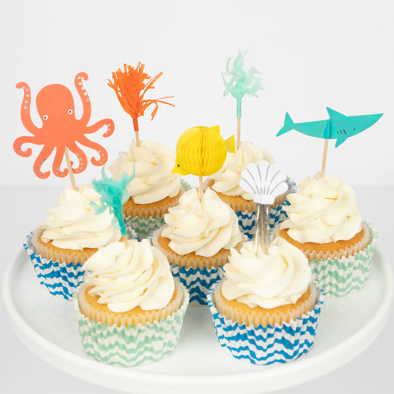 Meri Meri Cupcake Kit (Set of 24 Toppers & 24 Cupcake Cases)-Octopus & Shark - Swanky Boutique Malta 