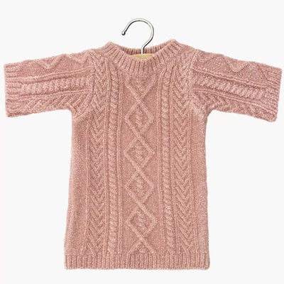 Minikane - Lena Dress, Cable Knit & Pouch for Minikane 34cm Dolls - Tea Pink - Swanky Boutique Malta 