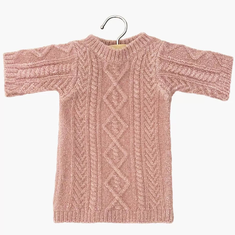 Minikane - Lena Dress, Cable Knit & Pouch for Minikane 34cm Dolls - Tea Pink - Swanky Boutique Malta 