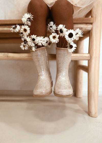 Mrs Ertha Rain Boots Bouquet Silhouette Glitter - Swanky Boutique