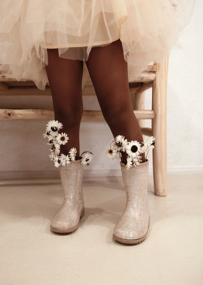 Mrs Ertha Rain Boots Bouquet Silhouette Glitter - Swanky Boutique