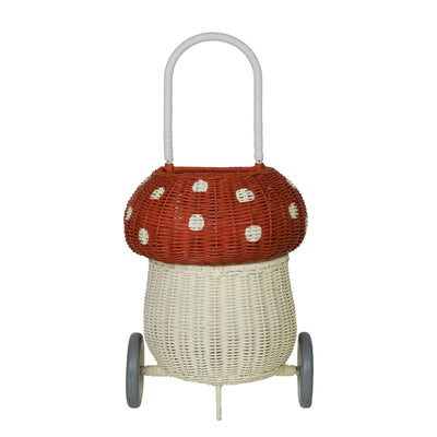 olli ella - Basket on wheels, Luggy - Rattan Mushroom Red - swanky boutique malta