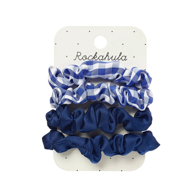 Rockahula-Hair Accessories -  School Check and Satin Scrunchie Set Blue-Swanky Boutique Malta 
