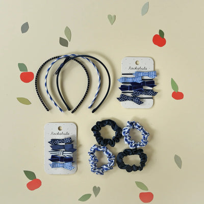 Rockahula-Hair Accessories -  School Check and Satin Scrunchie Set Blue-Swanky Boutique Malta 