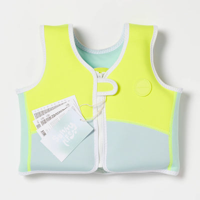 Sunny Life - Swim Vest Salty the Shark Aqua Neon Yellow - Swanky Boutique 