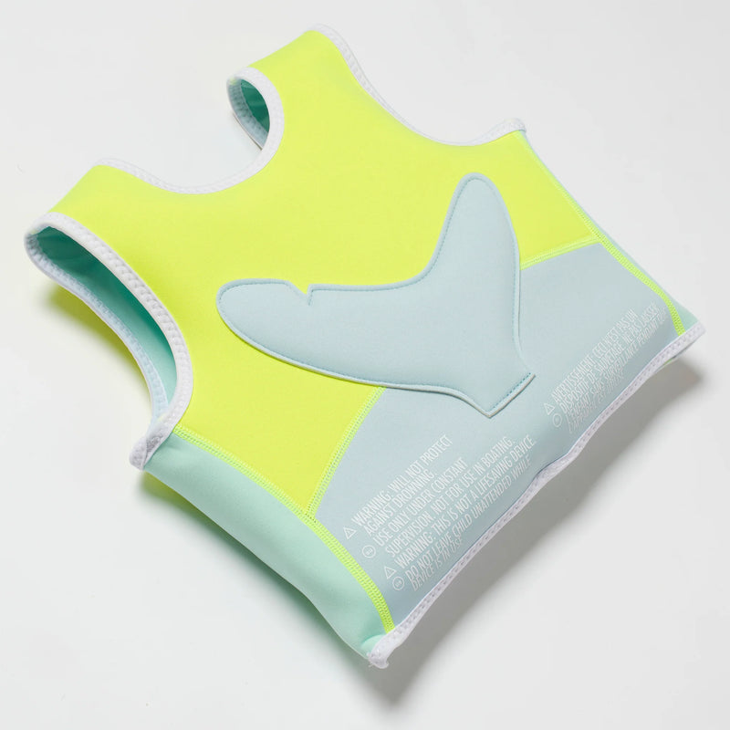 Sunny Life - Swim Vest Salty the Shark Aqua Neon Yellow - Swanky Boutique 