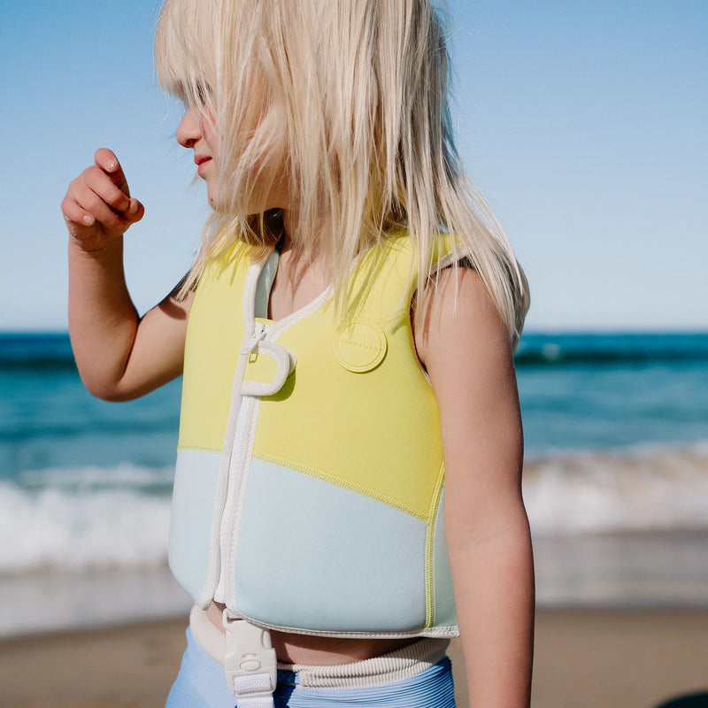 Sunny Life - Swim Vest Salty the Shark Aqua Neon Yellow - Swanky Boutique 