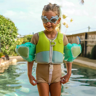 Sunny Life - Swim Vest Salty the Shark Aqua Neon Yellow - Swanky Boutique 