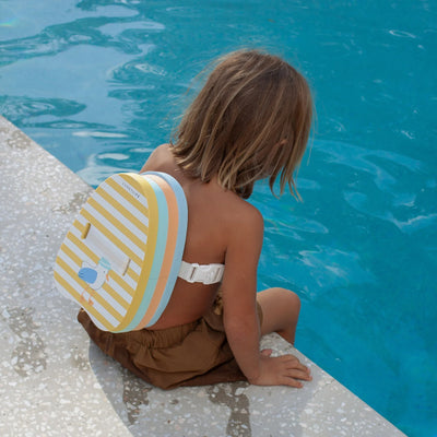 SunnyLife-Bubble Back Float- Sid the Seagull, Mustard Stripe- Swanky Boutique Malta 