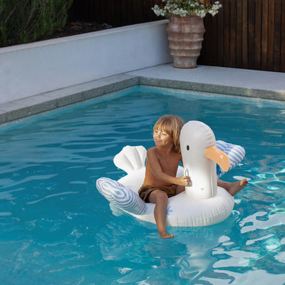 SunnyLife-Kids Ride-On Float - Sid the Seagull,Blue Stripe-Swanky Boutique Malta 