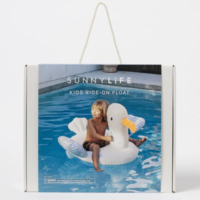 SunnyLife-Kids Ride-On Float - Sid the Seagull,Blue Stripe-Swanky Boutique Malta 