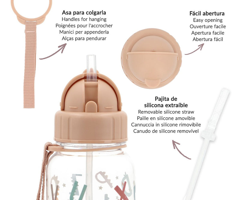 Straw Bottle, 500ml - Funny Letters