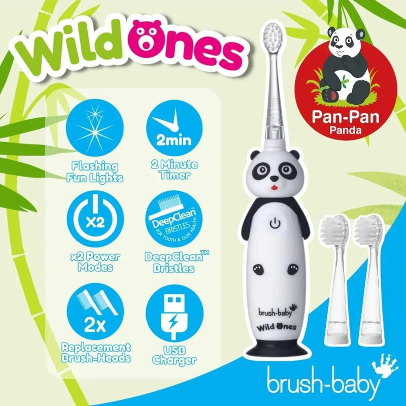 Brush Baby - WildOnes™ Panda Kids Electric Rechargeable Toothbrush- Swanky Boutique
